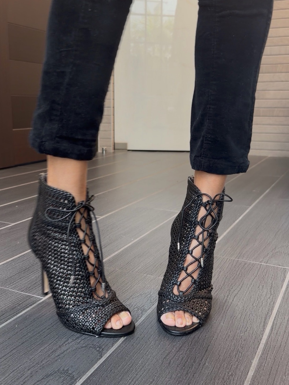 Sam Edelman Black Woven Lace-Up Heels - Picture 3 of 8